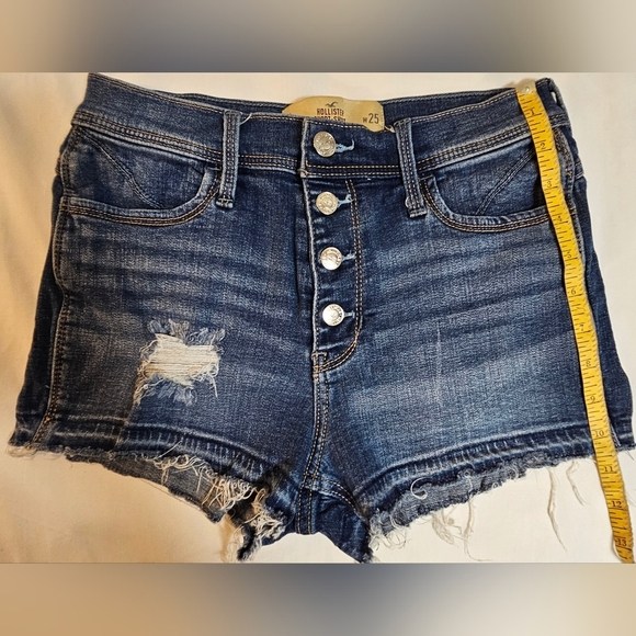 Hollister High Rise Short-Shorts Size 1 (W25) Distressed Button Fly Cutoff Denim - Picture 5 of 5